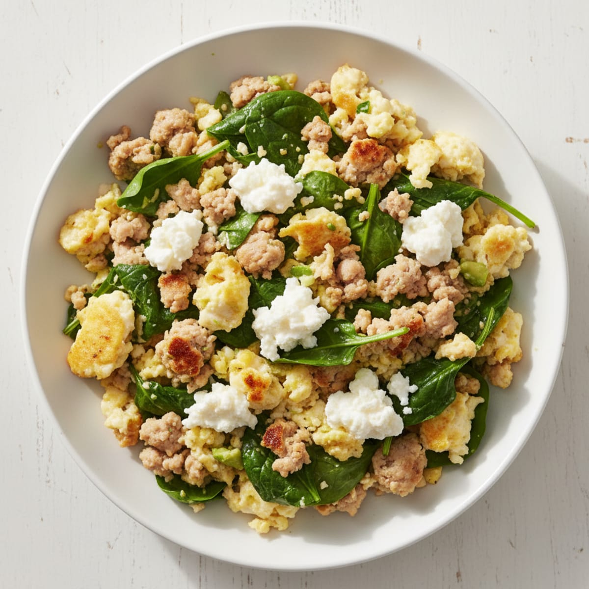 Egg White and Turkey Spinach Scramble with Cottage Cheese