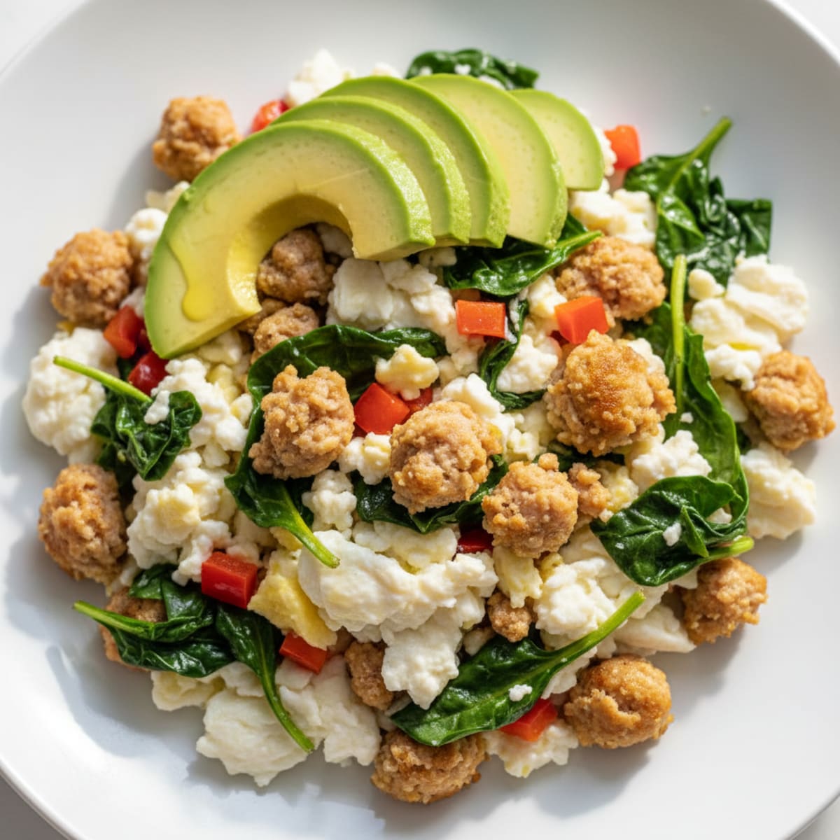 Egg White Scramble with Turkey Sausage and Spinach