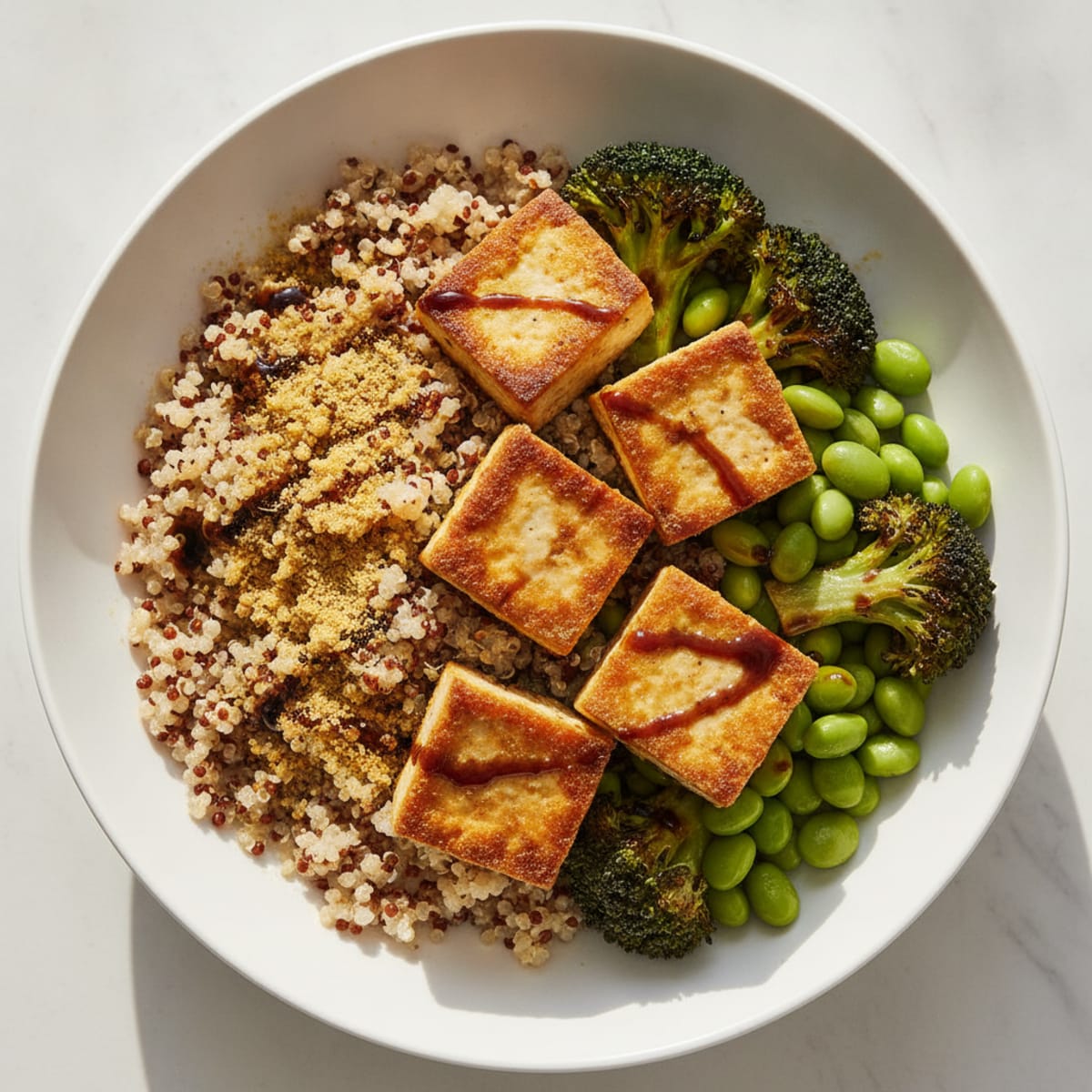 Crispy Tofu and Quinoa Power Bowl with Roasted Broccoli