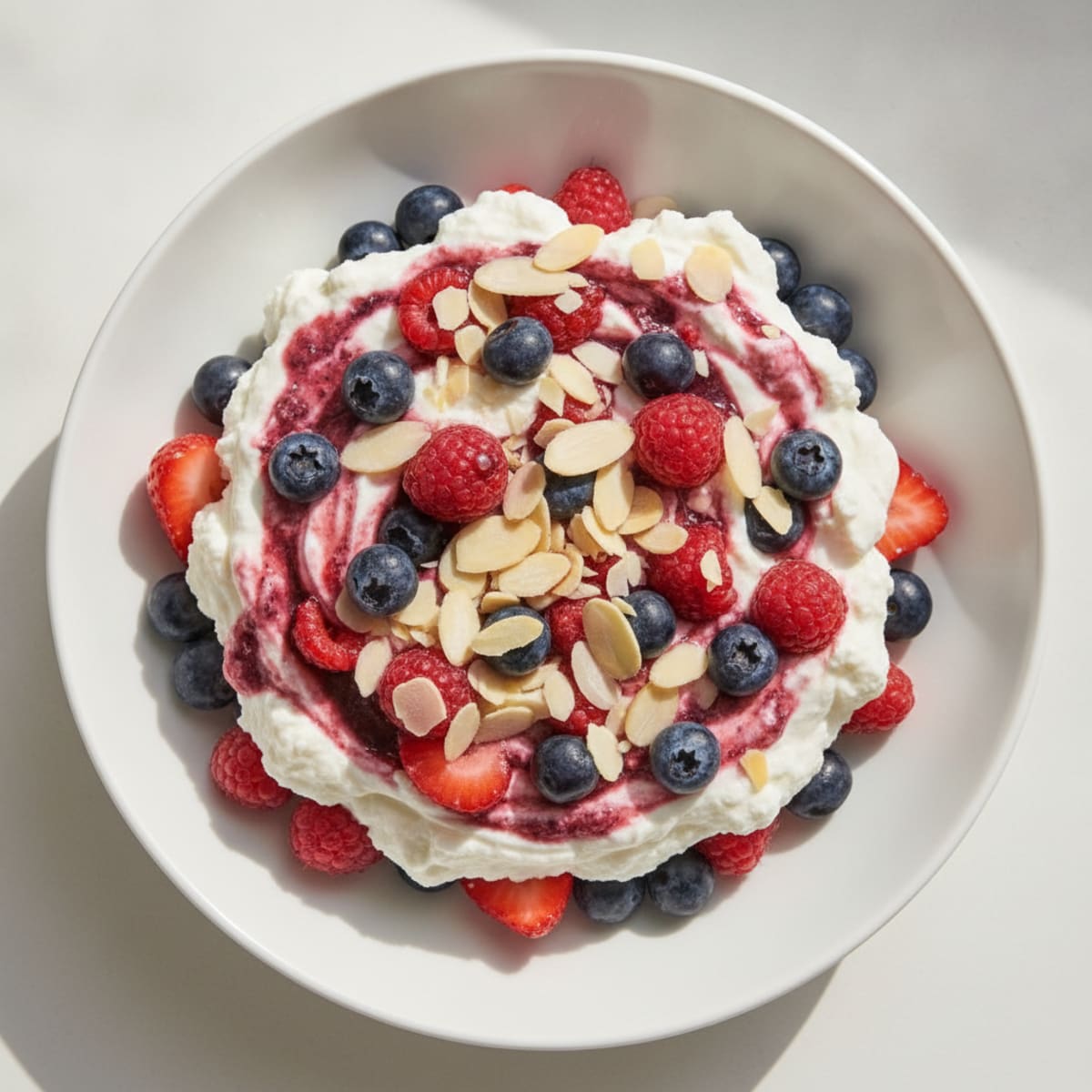 Creamy Protein Yogurt Parfait with Mixed Berries and Almonds