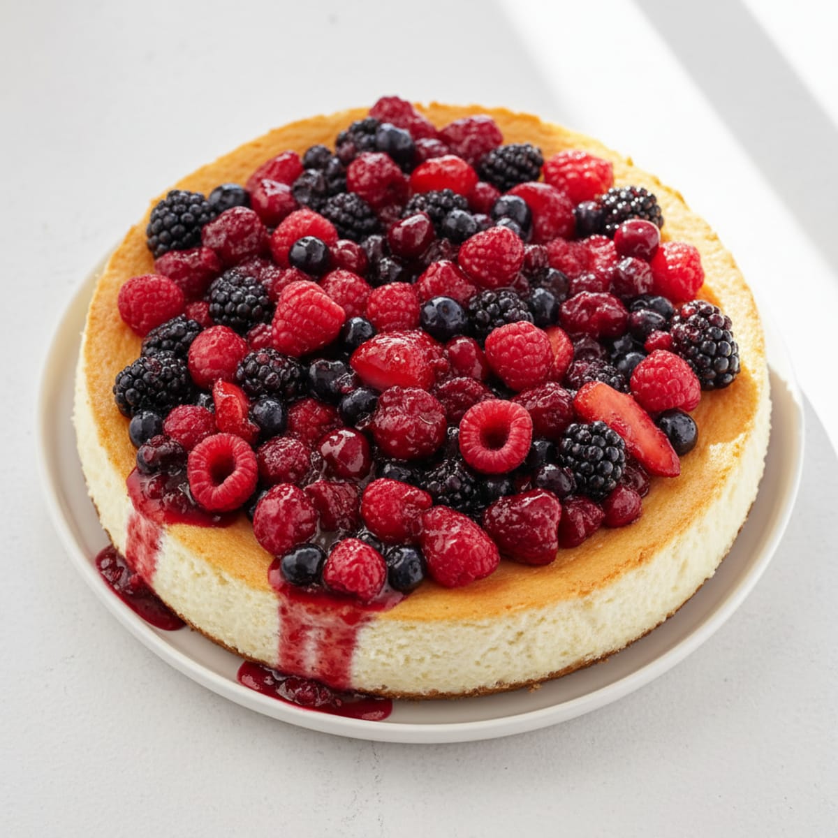Greek Yogurt Protein Cheesecake with Mixed Berries