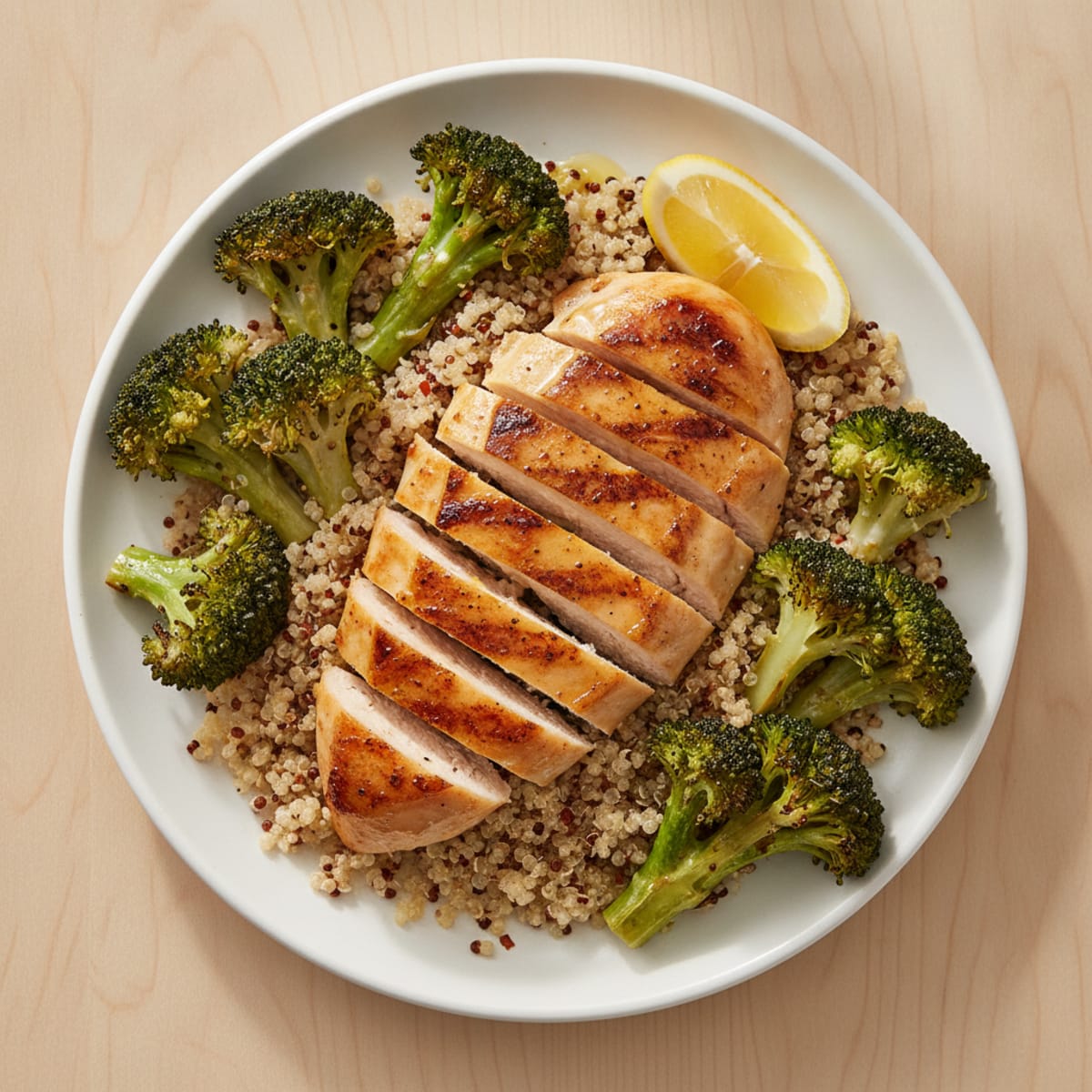 Seared Chicken Breast with Quinoa and Roasted Broccoli