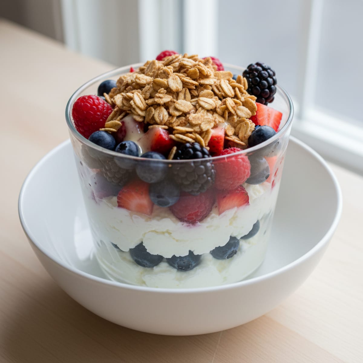 Thick Greek Yogurt Protein Parfait with Mixed Fruit