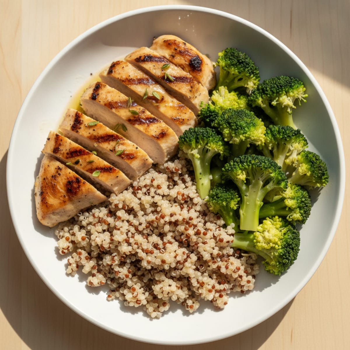 Grilled Chicken Breast with Steamed Broccoli and Quinoa