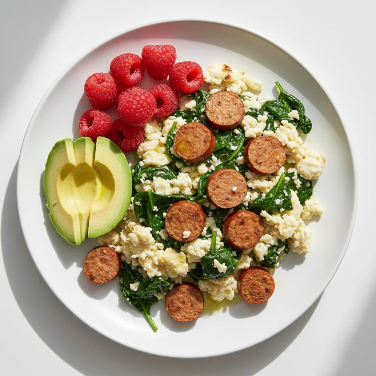 Egg White and Spinach Scramble with Turkey Sausage