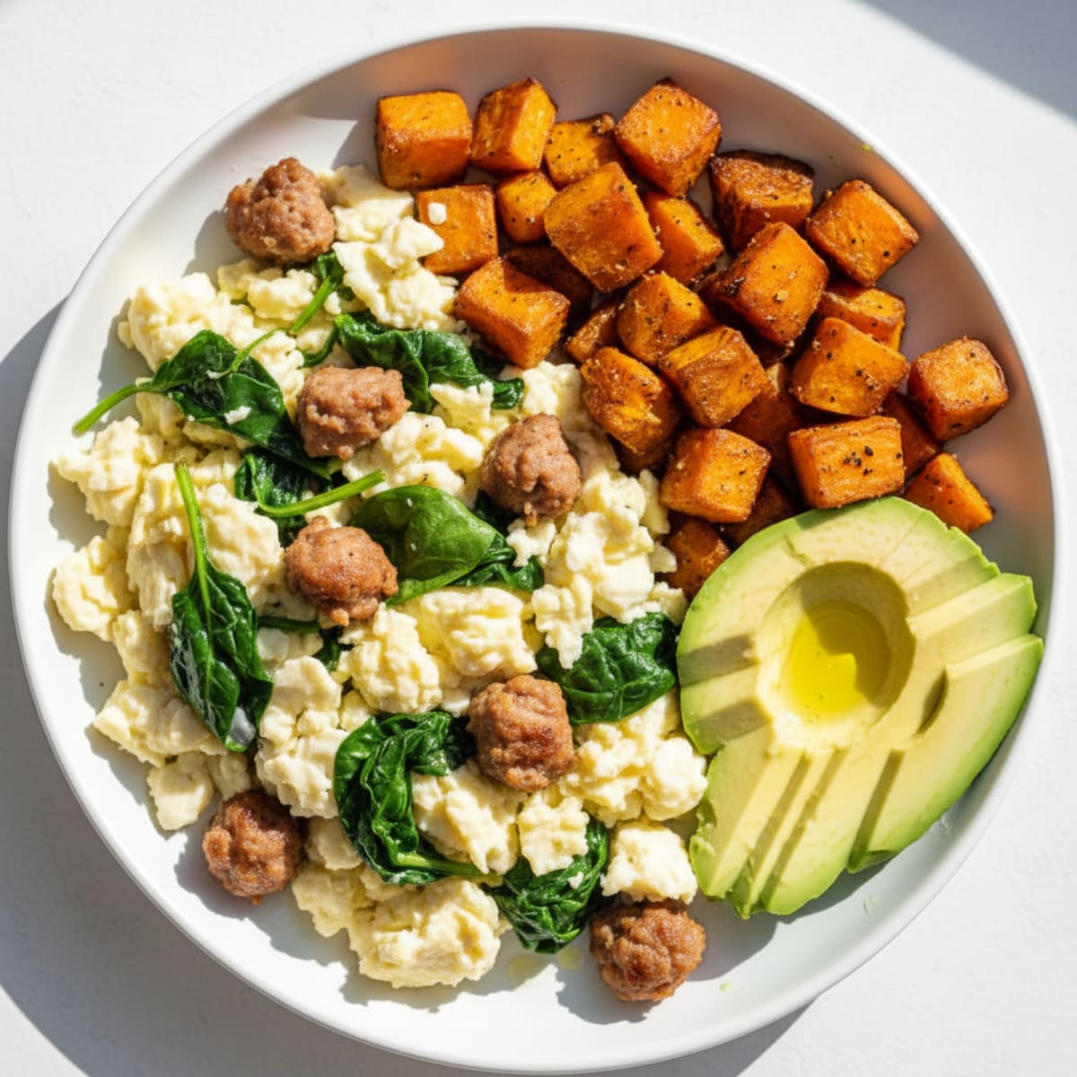 Egg White Scramble with Turkey Sausage and Spinach