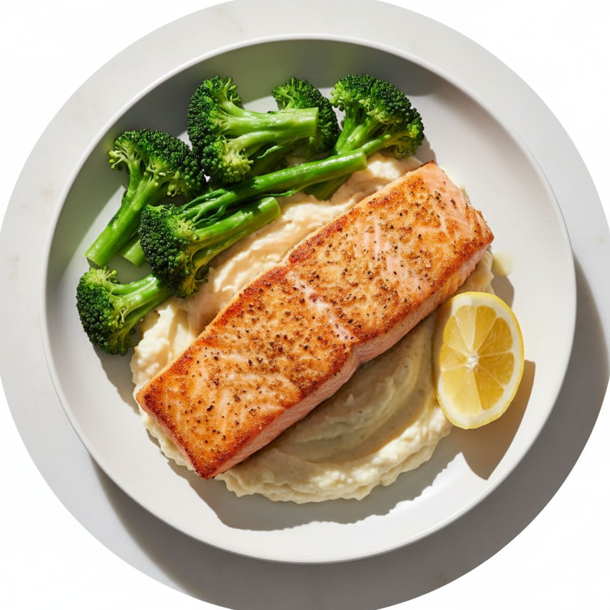 Seared Salmon Fillet with Steamed Broccoli and Cauliflower Mash