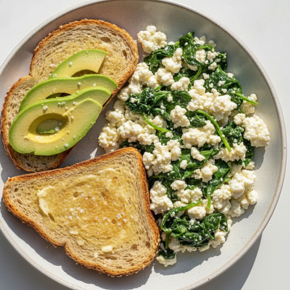 Cottage Cheese and Egg White Scramble with Sautéed Spinach