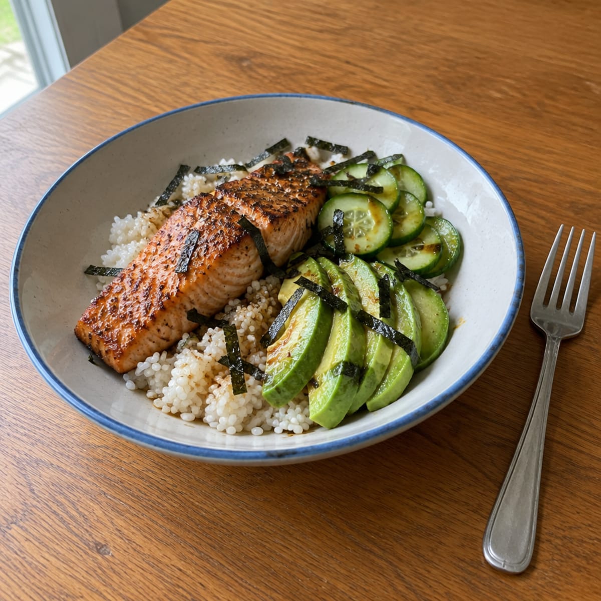 Sushi rice bowl with salmon