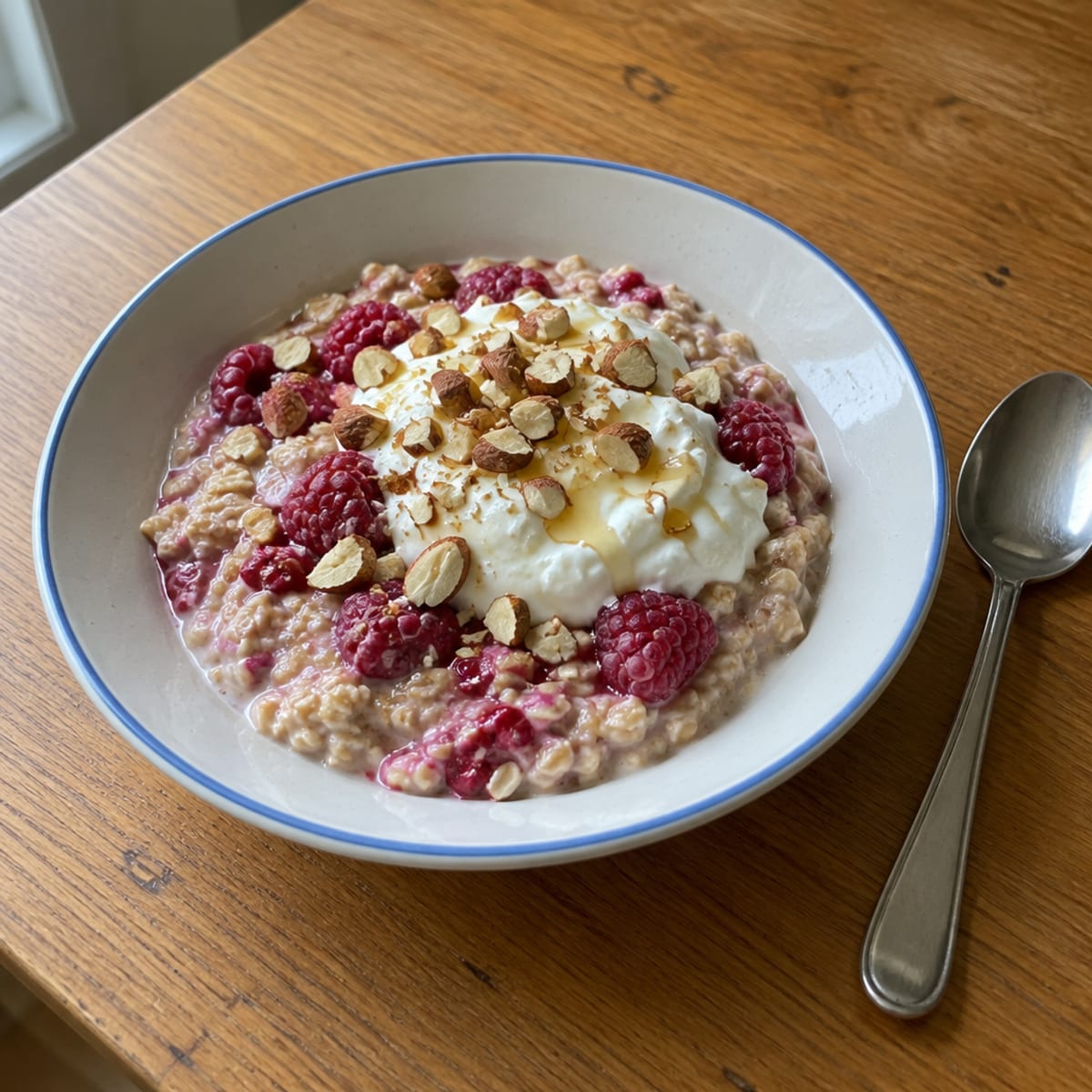 Raspberry oats with vanilla yogurt