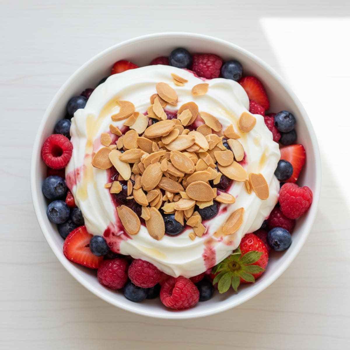 Greek Yogurt Protein Parfait with Mixed Berries and Almonds