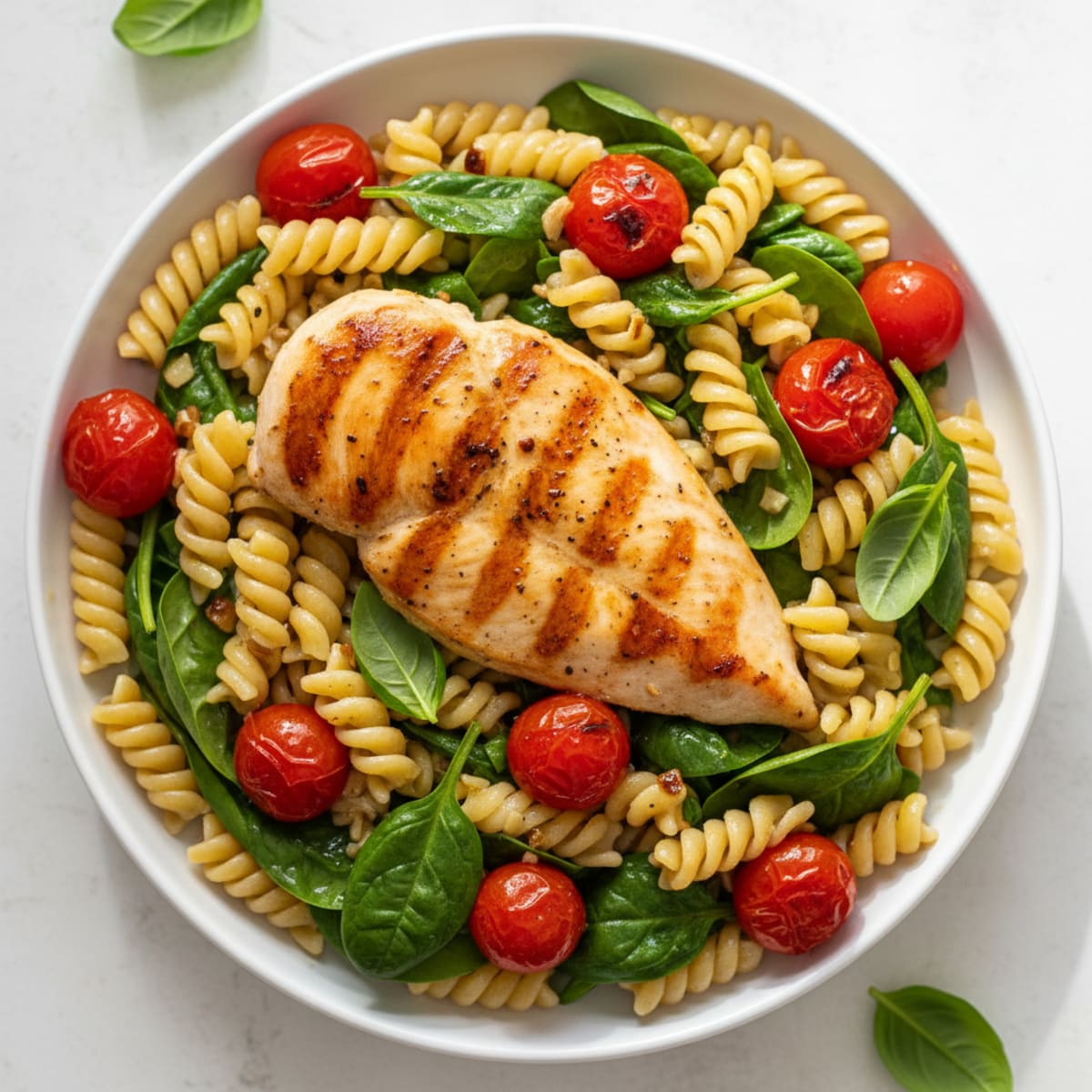 Herb-Grilled Chicken Breast with Chickpea Pasta and Blistered Tomatoes