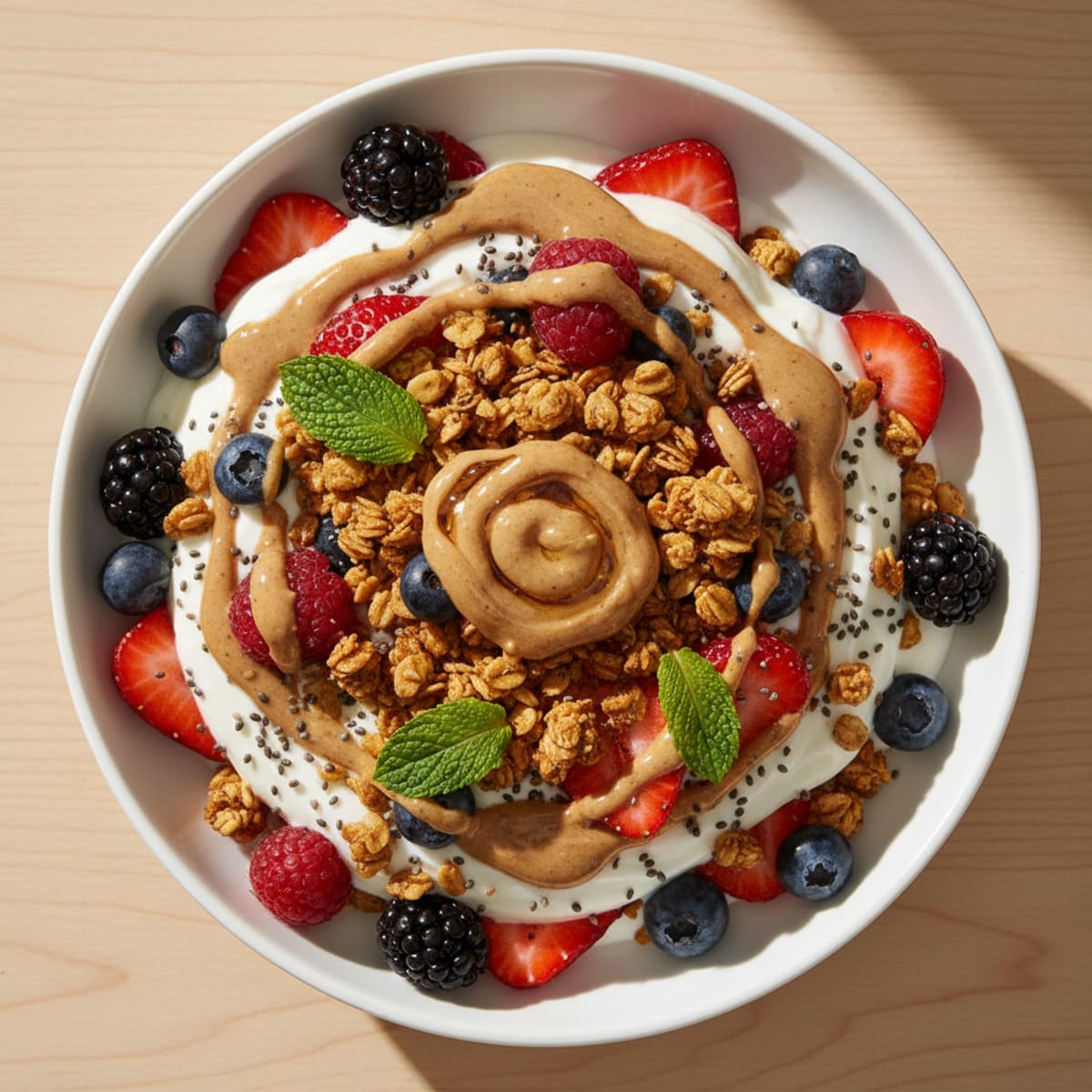 Creamy Greek Yogurt Parfait with Mixed Berries and Almond Butter