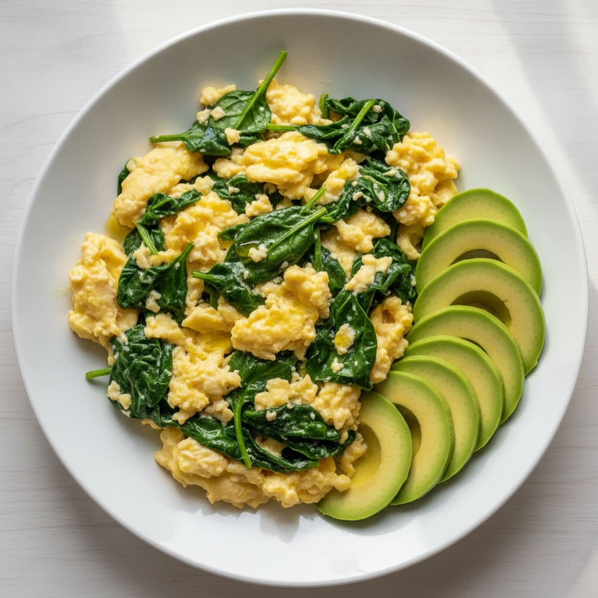Creamy Scrambled Eggs with Sautéed Spinach