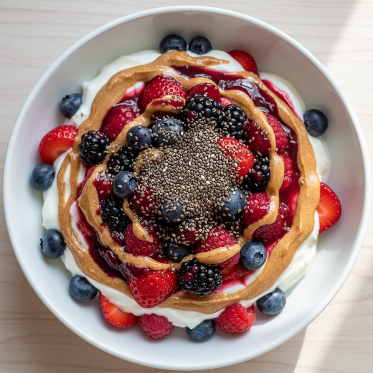 Greek Yogurt Parfait with Mixed Berries and Almond Butter
