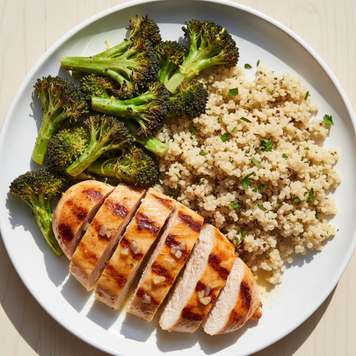 Grilled Chicken Breast with Roasted Broccoli and Quinoa