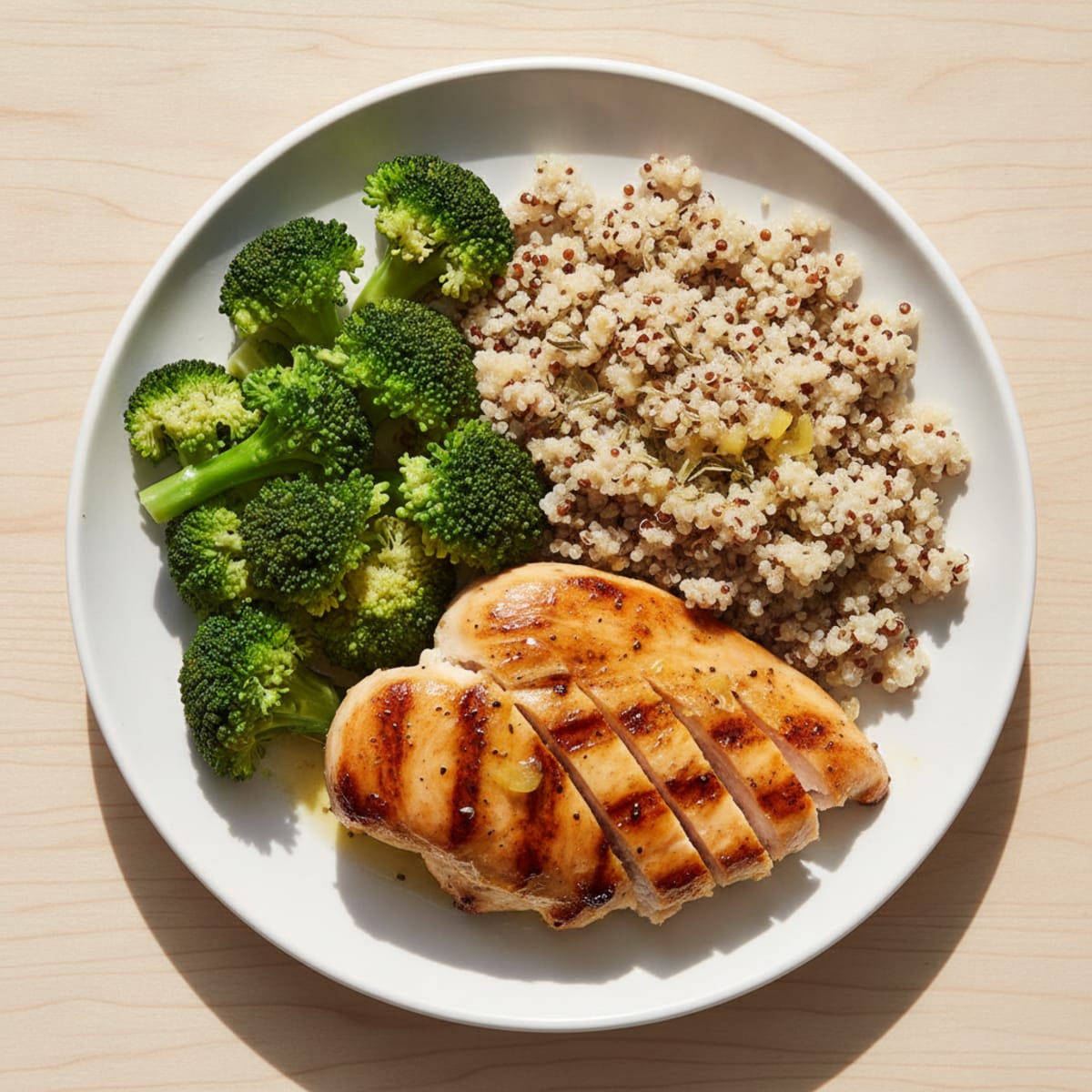 Grilled Lemon Herb Chicken Breast with Steamed Broccoli and Quinoa