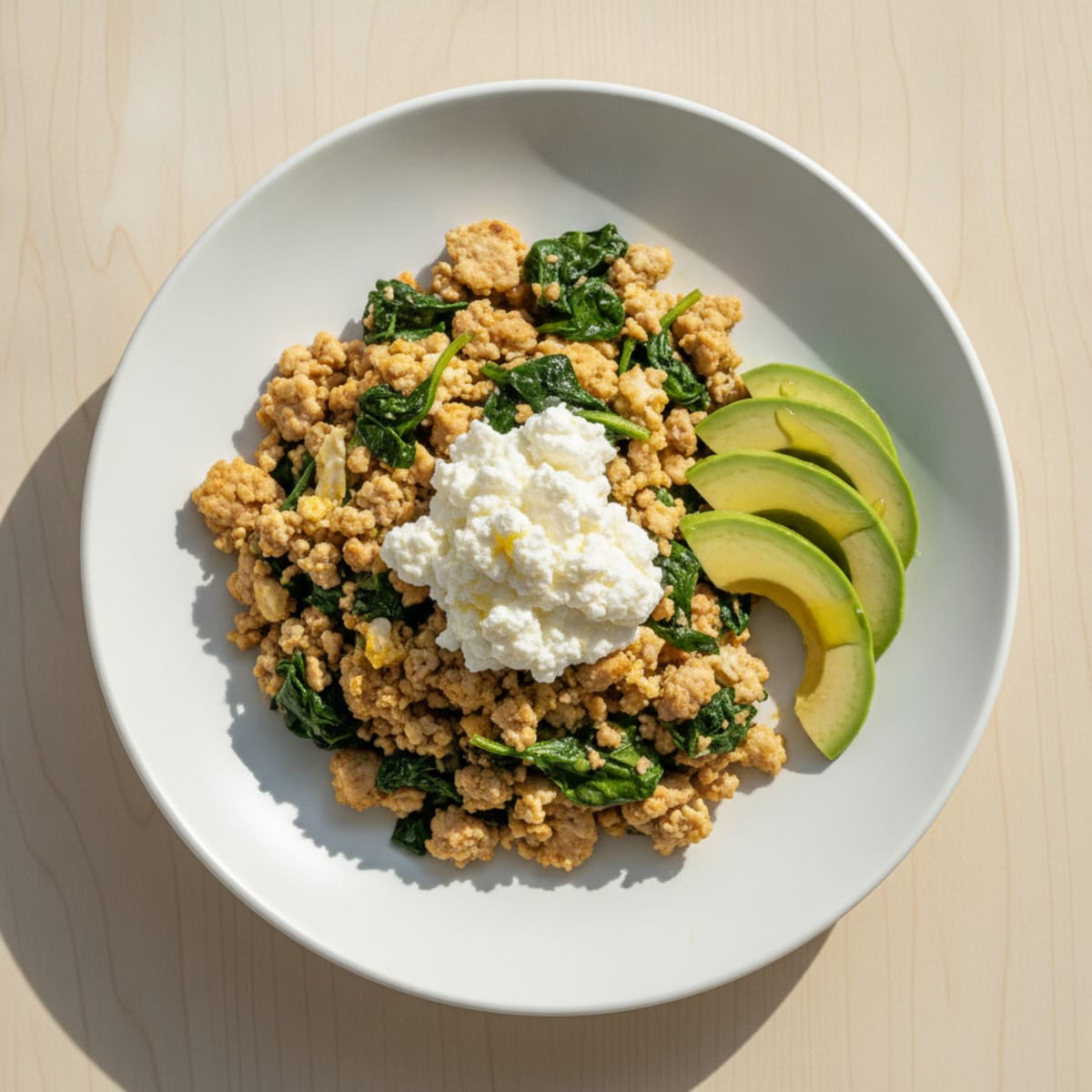Egg White and Turkey Spinach Scramble with Cottage Cheese
