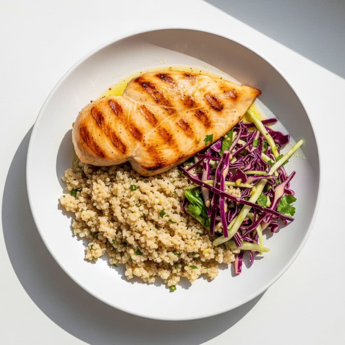Grilled Chicken Breast with Crunchy Cabbage Slaw and Quinoa