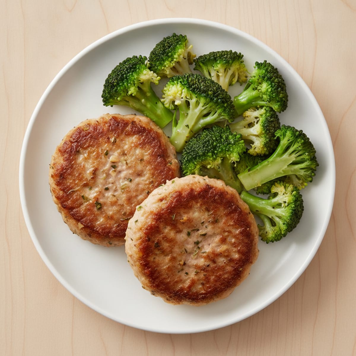 Seared Turkey Patties with Steamed Broccoli