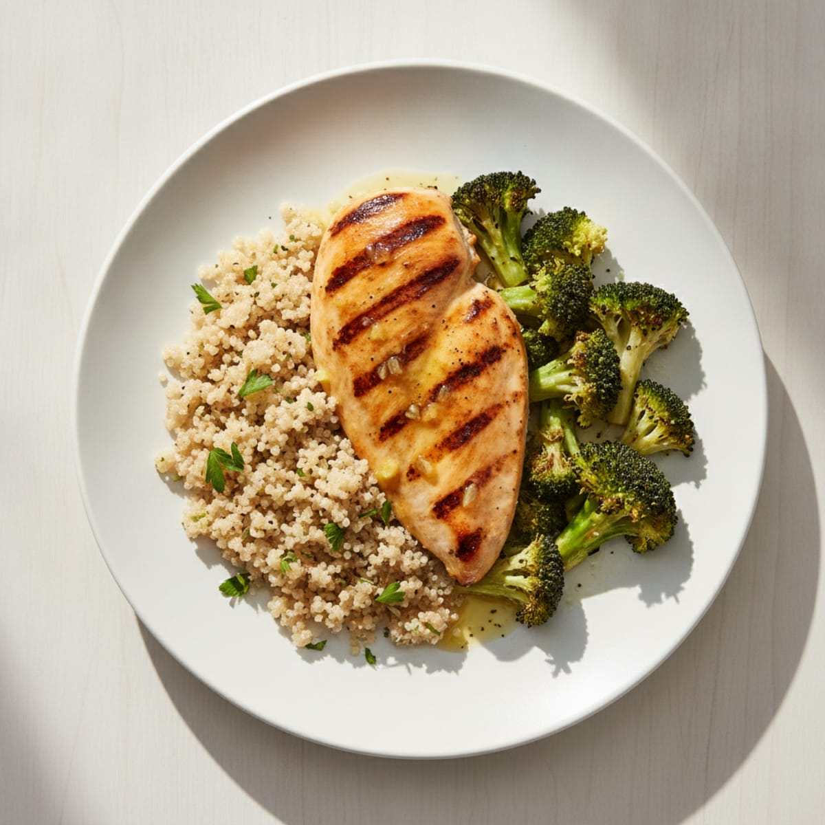 Grilled Chicken Breast with Quinoa and Roasted Broccoli