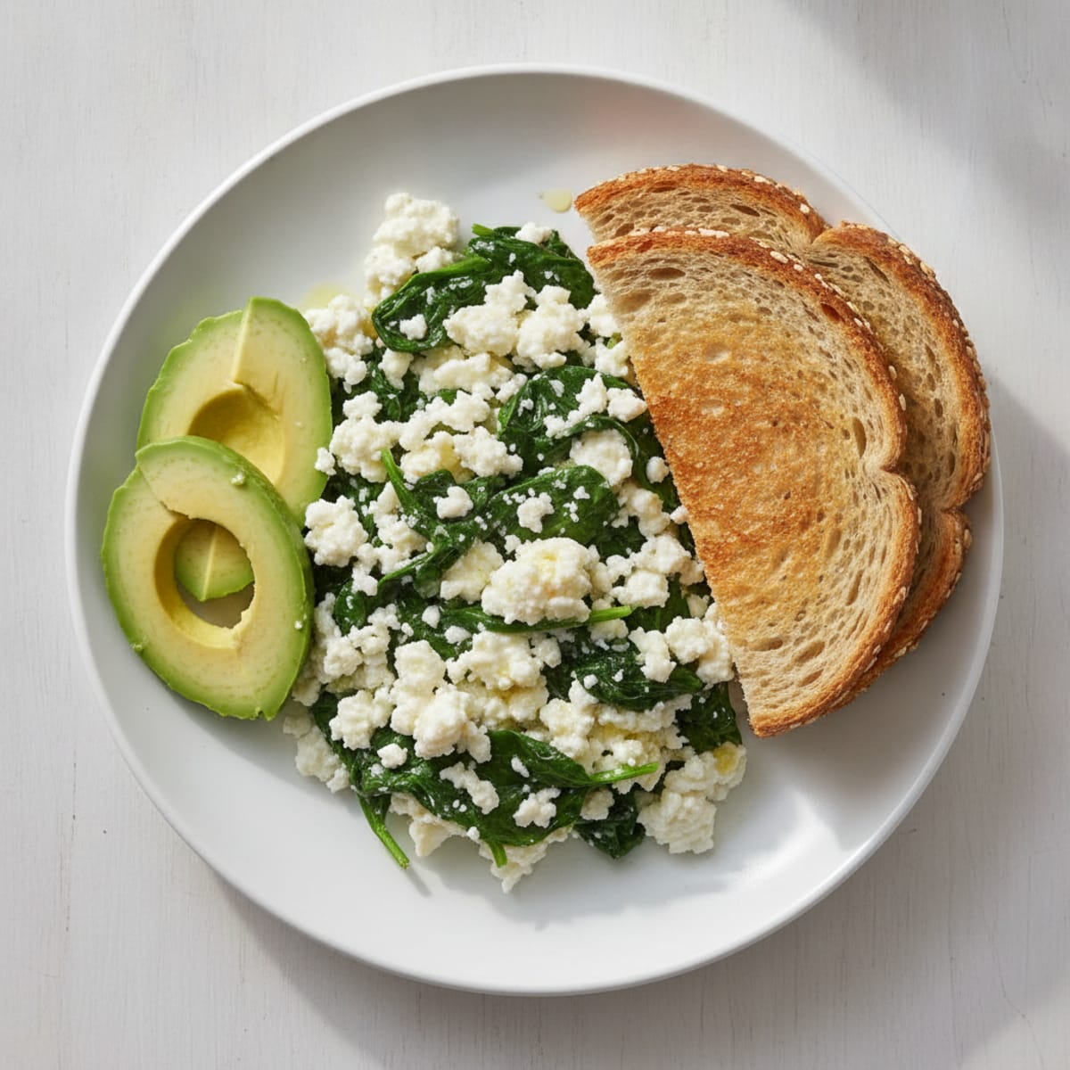 Egg White and Cottage Cheese Scramble with Sautéed Spinach