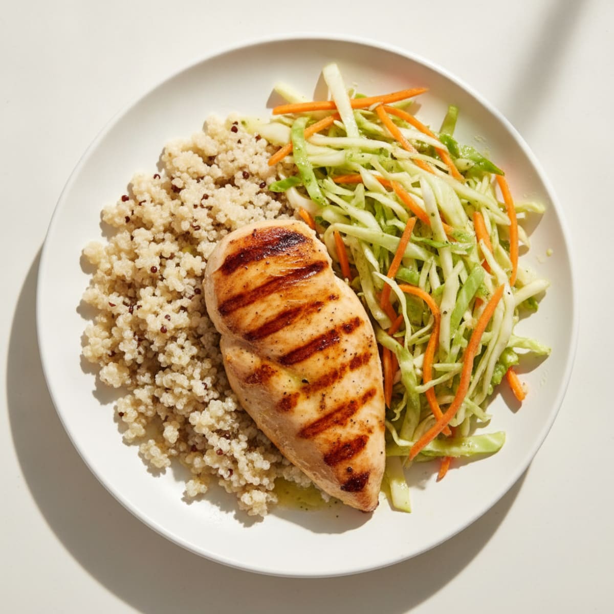 Grilled Chicken Breast with Crunchy Cabbage Slaw and Quinoa