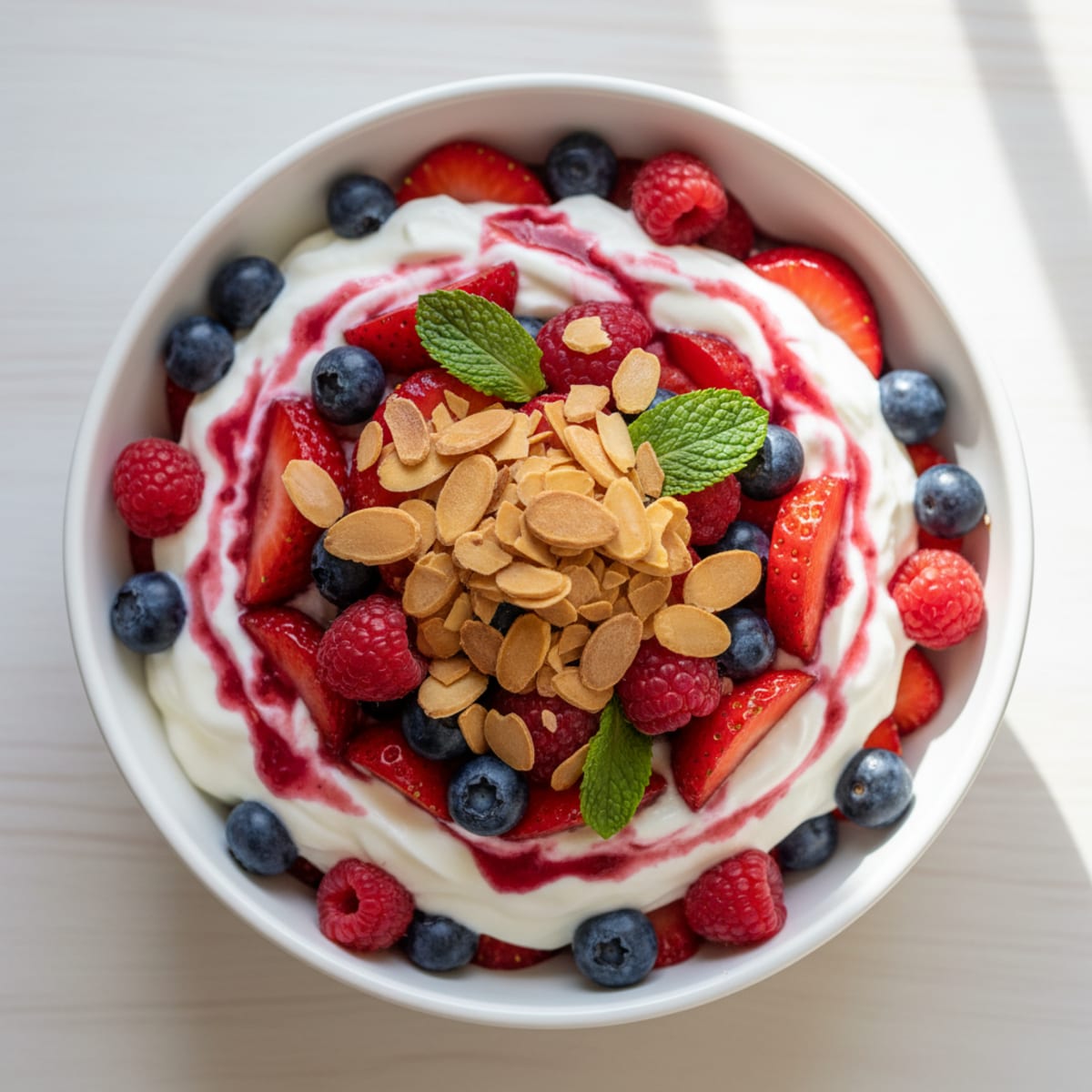 Greek Yogurt Protein Parfait with Mixed Berries and Almonds