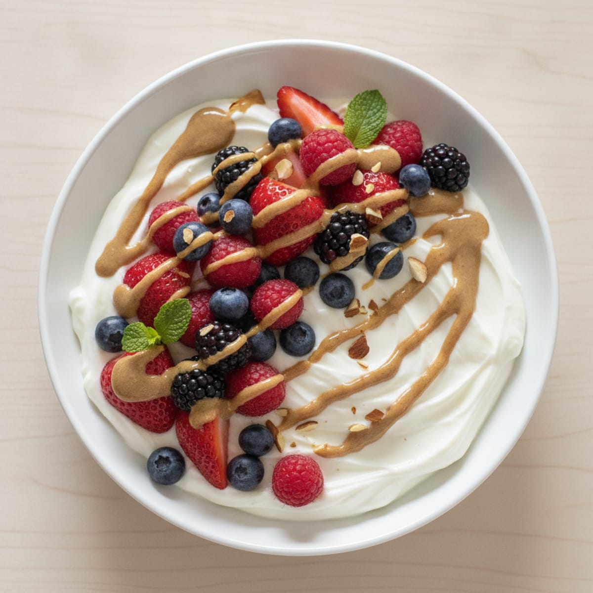 Creamy Greek Yogurt Protein Bowl with Mixed Berries and Almond Butter