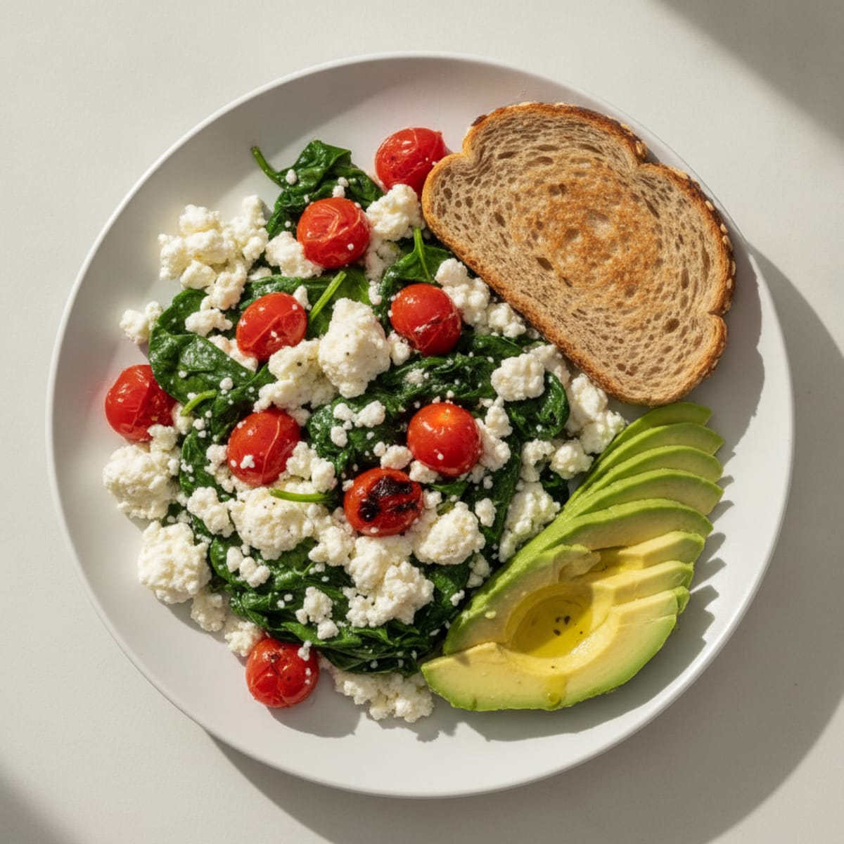 Egg White and Spinach Scramble with Cottage Cheese and Cherry Tomatoes