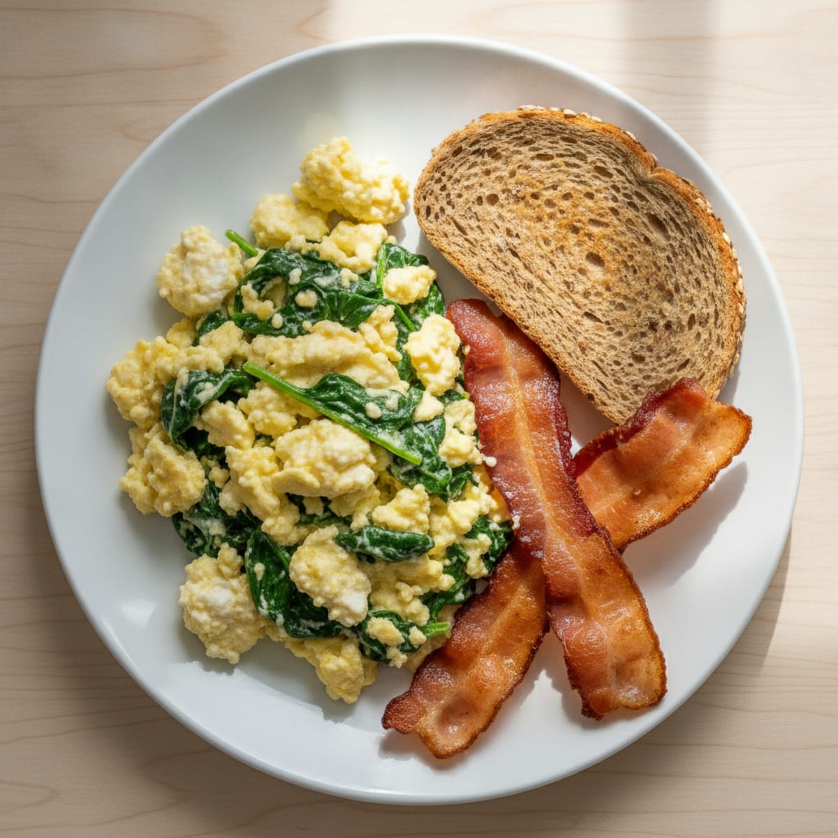 Cottage Cheese Scramble with Spinach and Turkey Bacon