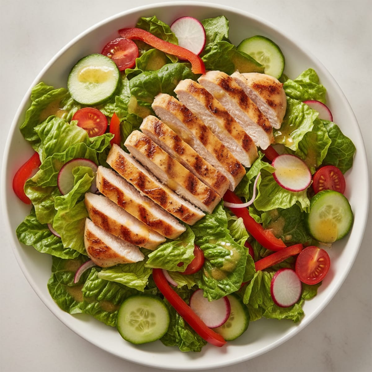 Grilled Chicken and Crunchy Veggie Salad with Lemon Vinaigrette