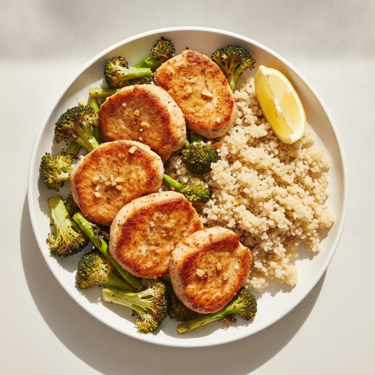 Seared Turkey Medallions with Roasted Broccoli and Quinoa