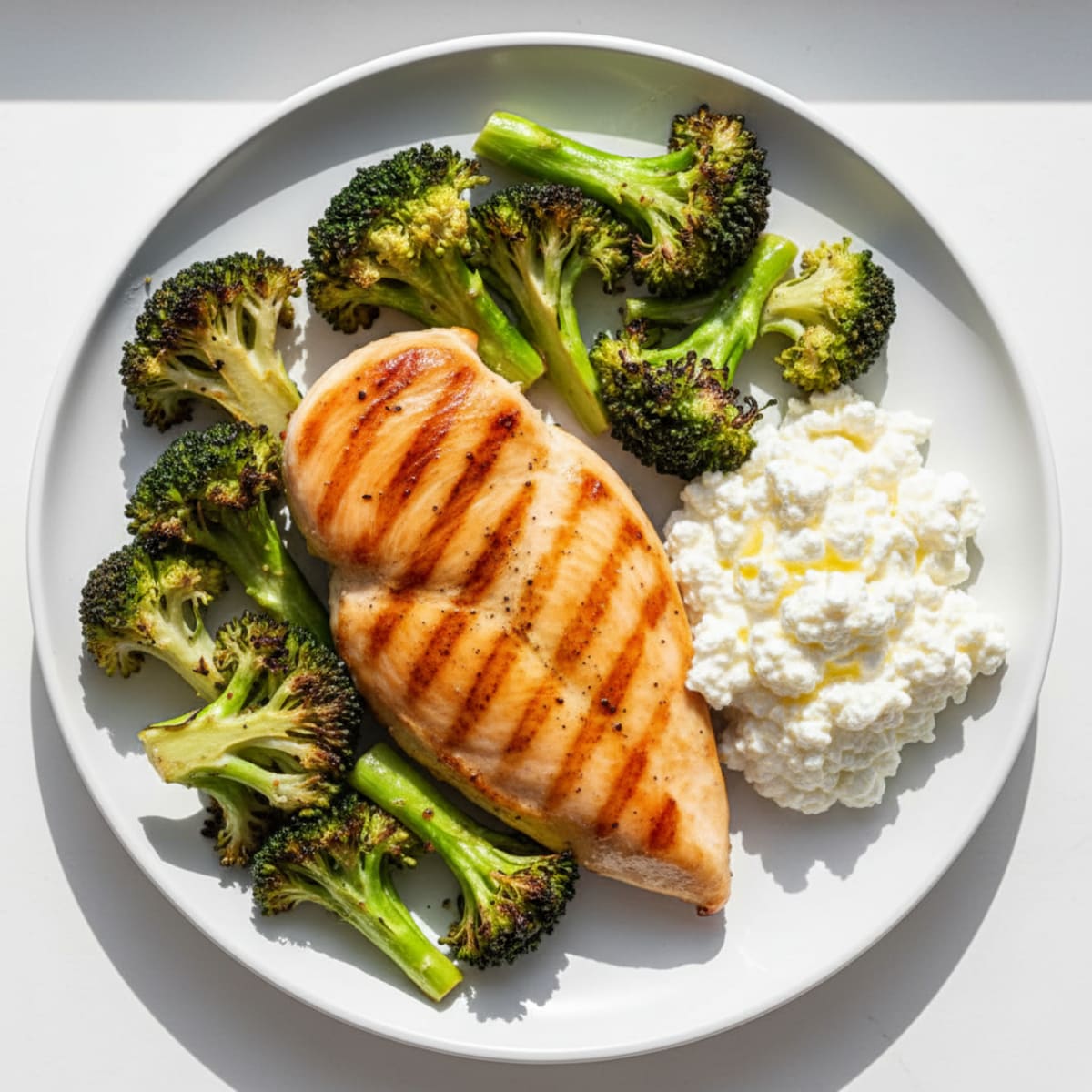 Grilled Chicken Breast with Creamy Cottage Cheese and Roasted Broccoli