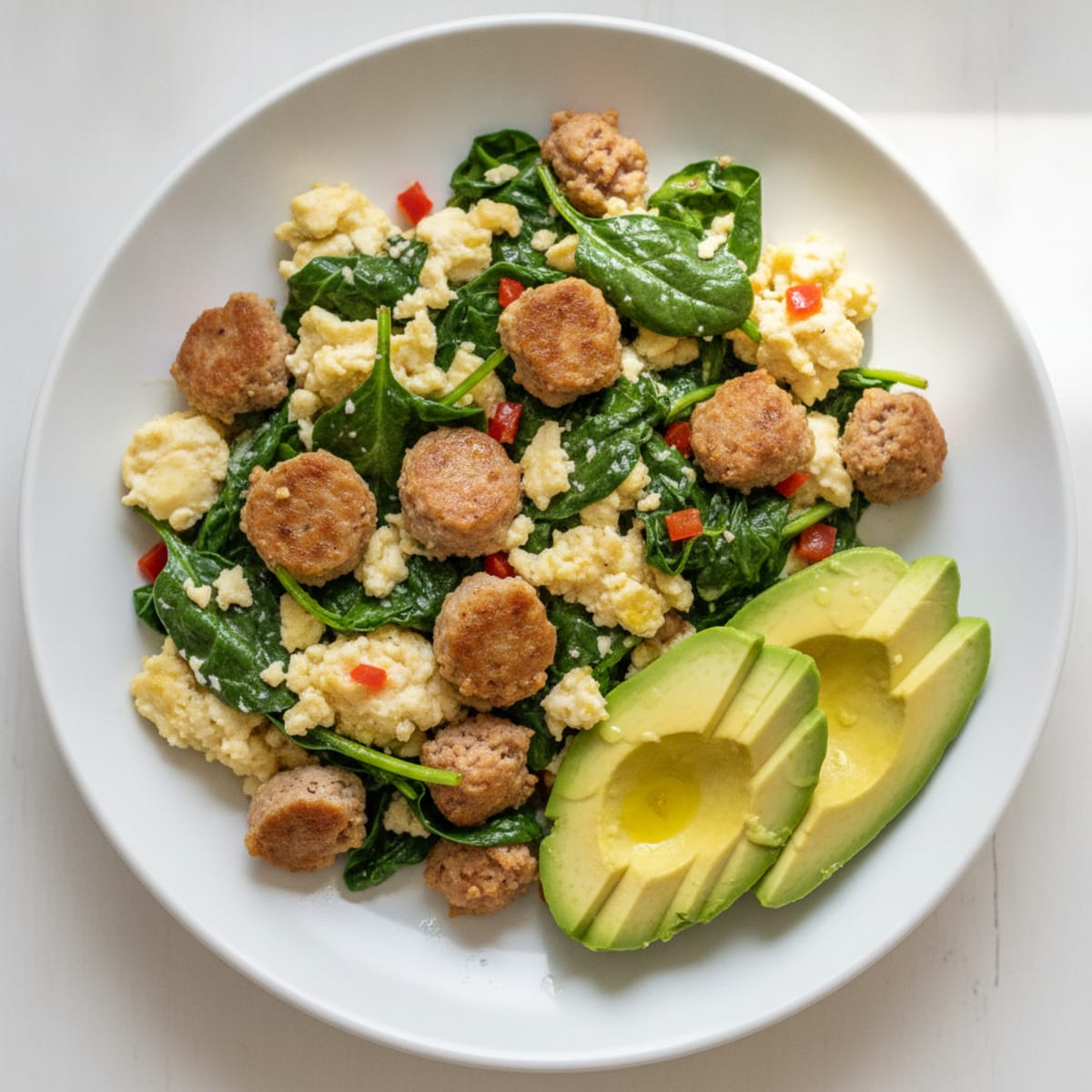 Egg White and Spinach Scramble with Turkey Sausage