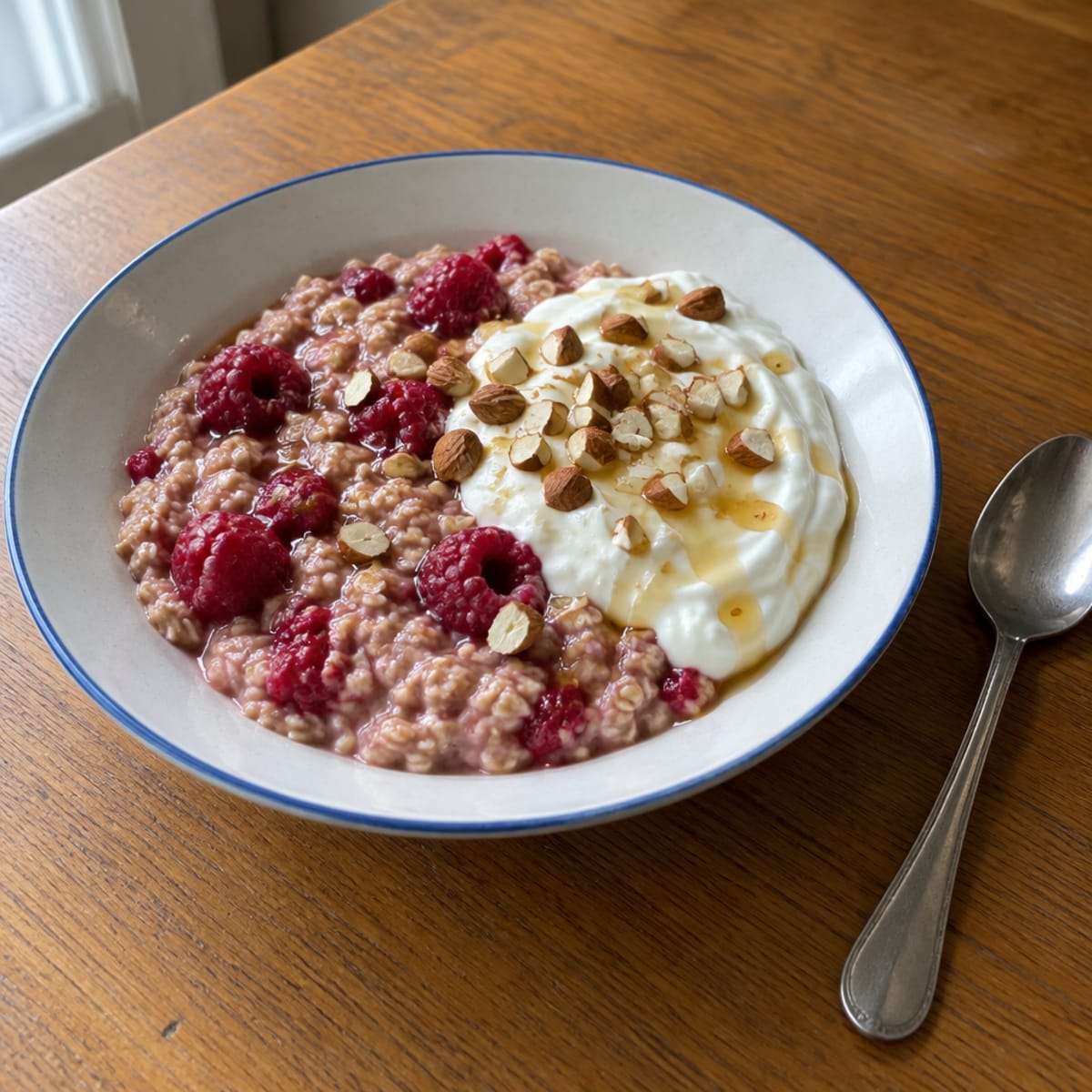 Raspberry oats with vanilla yogurt