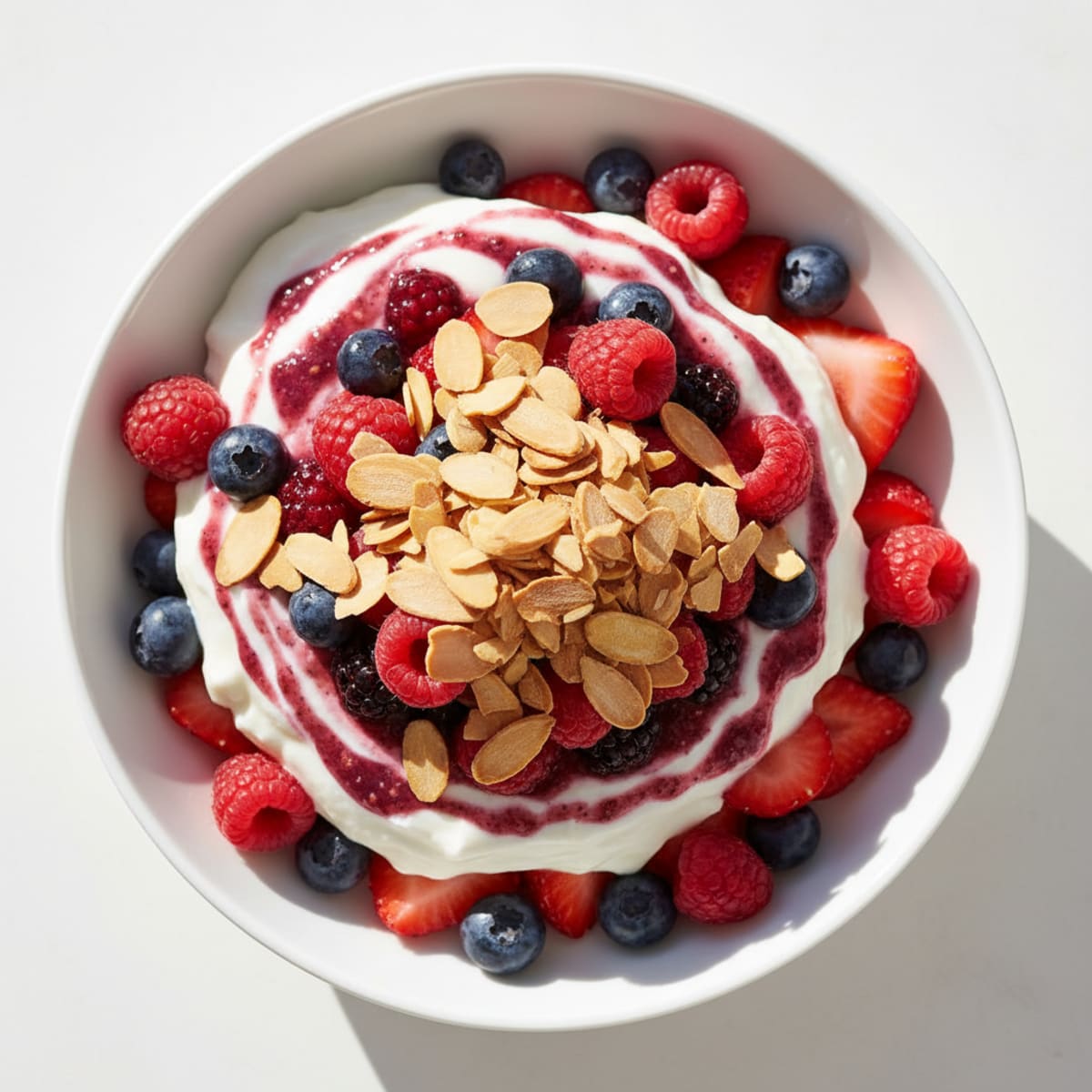 Greek Yogurt Protein Parfait with Mixed Berries and Almonds