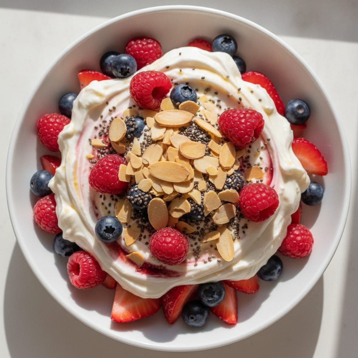 Greek Yogurt Protein Parfait with Mixed Berries and Almonds