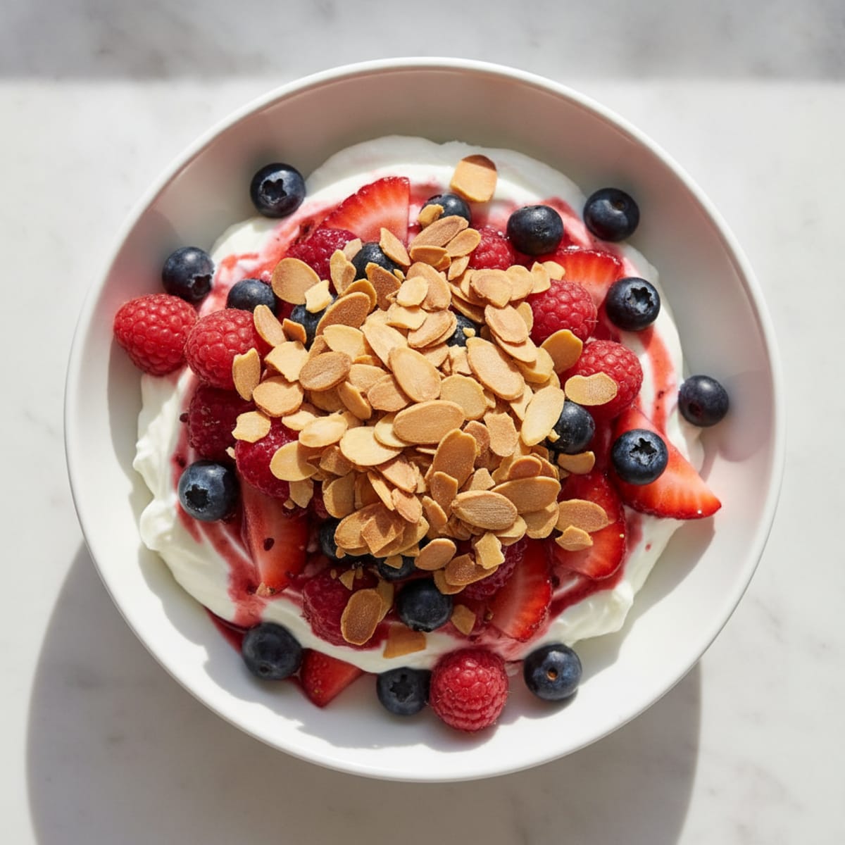 Greek Yogurt Protein Parfait with Mixed Berries and Almonds