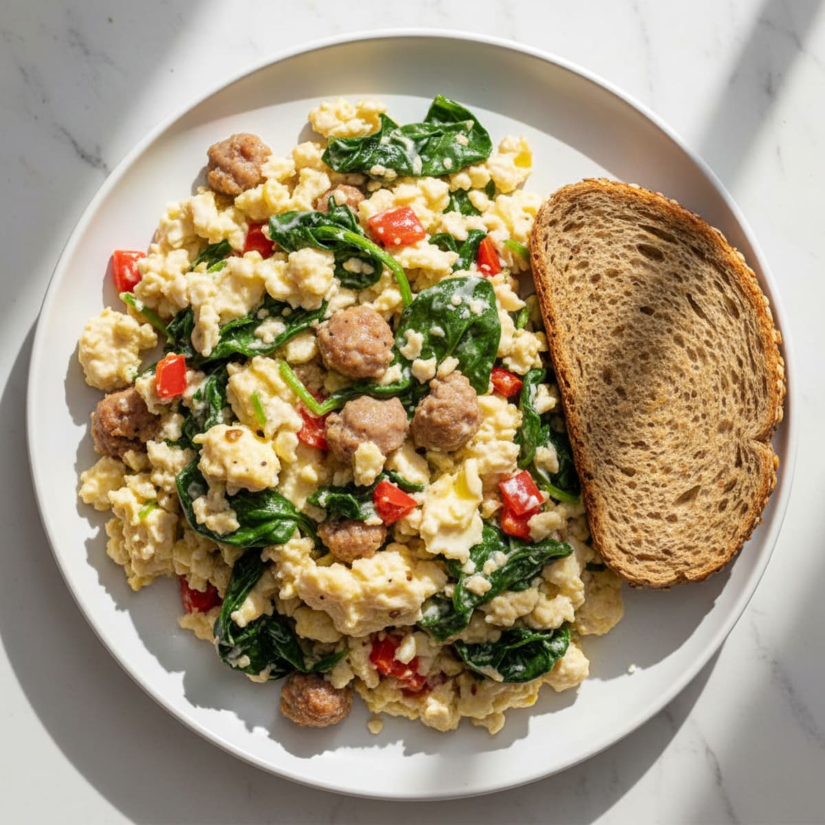 Egg White Scramble with Turkey Sausage and Spinach