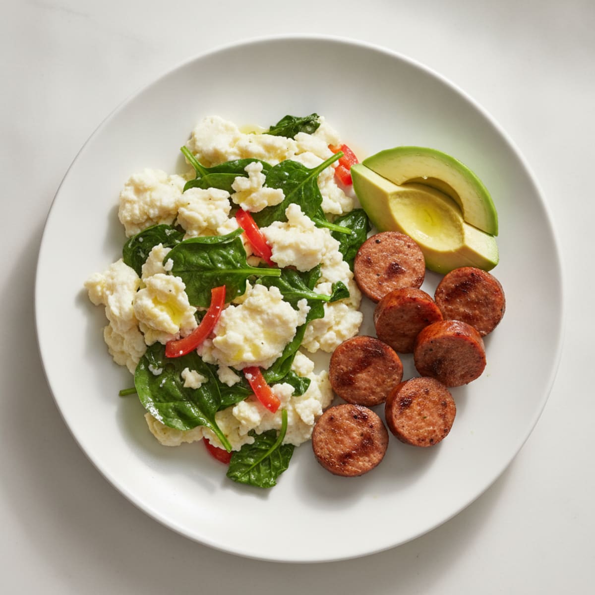 Egg White and Spinach Scramble with Grilled Turkey Sausage