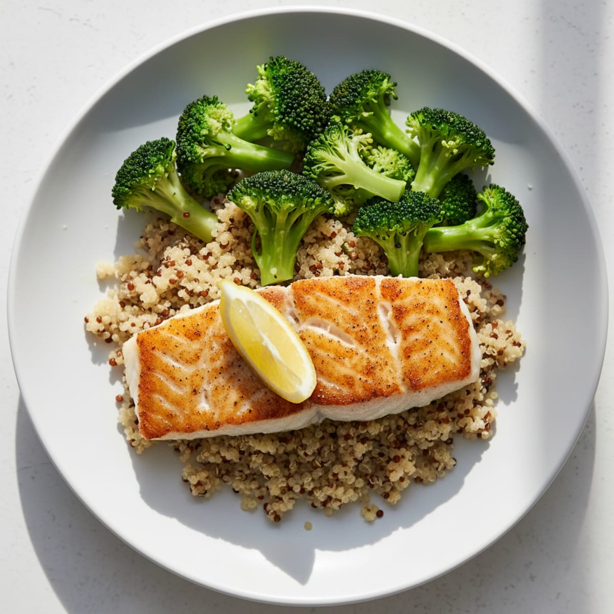 Seared Cod with Steamed Broccoli and Quinoa