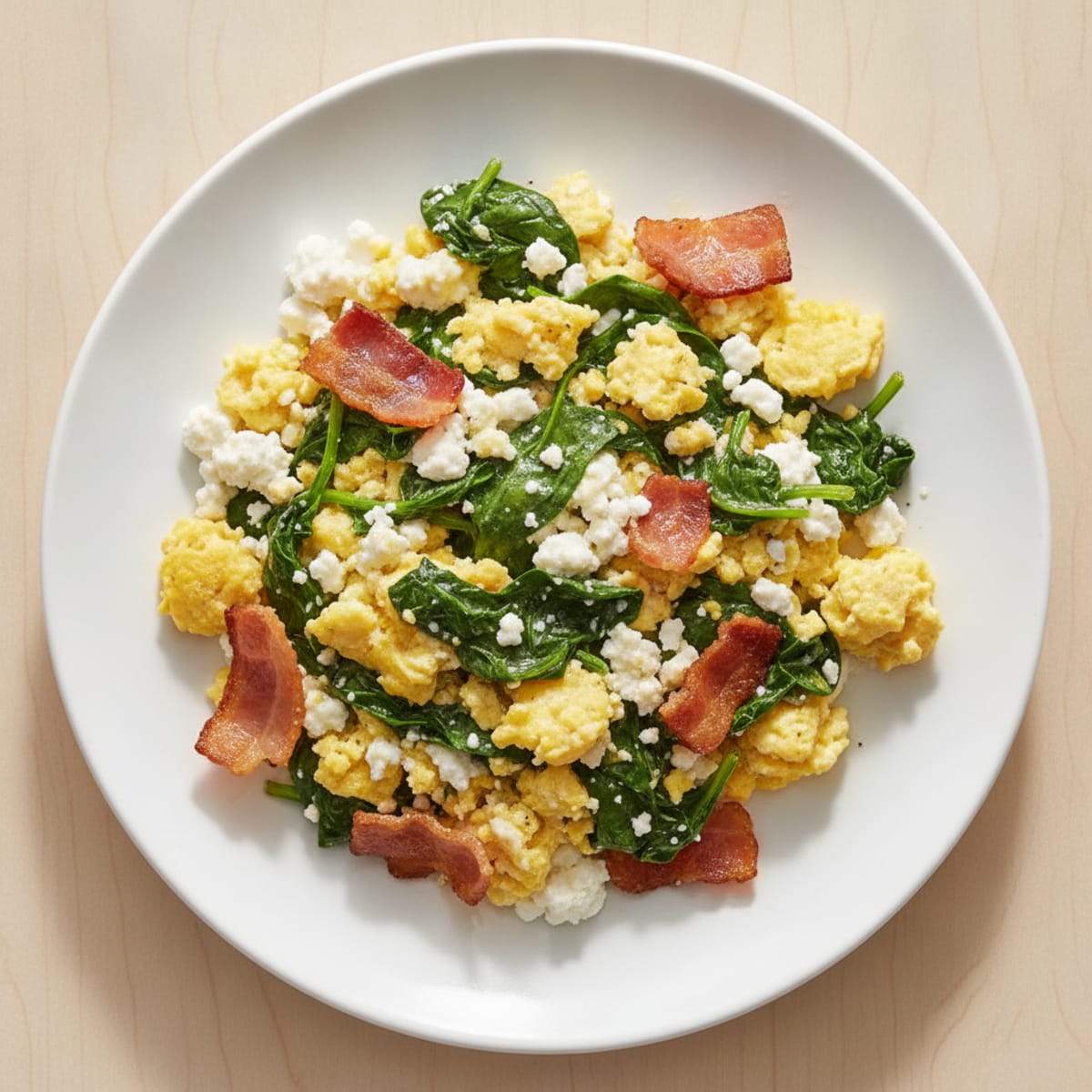 Cottage Cheese Egg Scramble with Spinach and Turkey Bacon