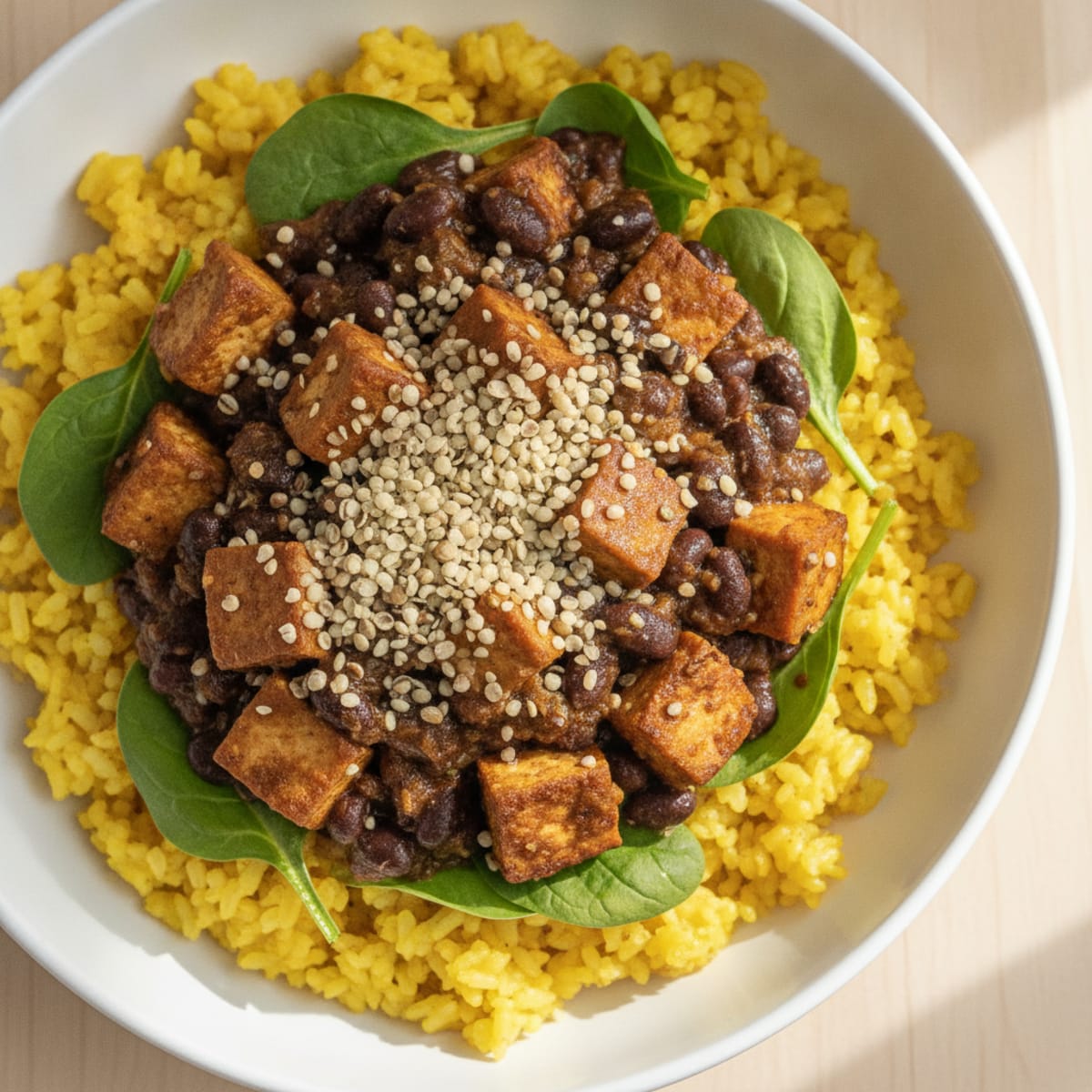 Braised Black Beans with Turmeric Rice
