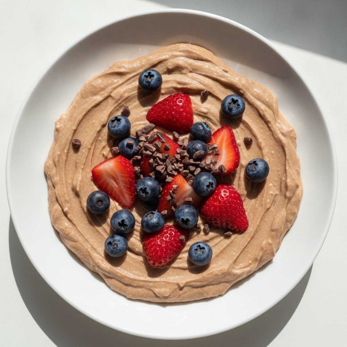 Vanilla Greek Yogurt with Chocolate Protein Powder and Fresh Berries