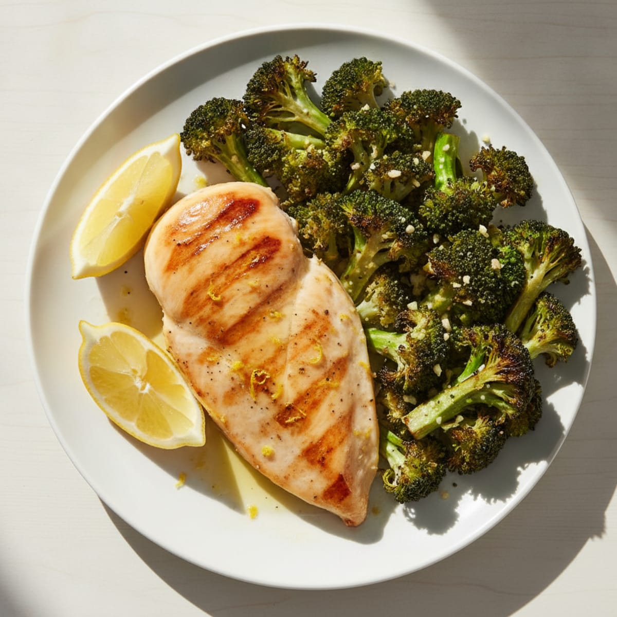 Grilled Chicken Breast with Roasted Broccoli and Lemon
