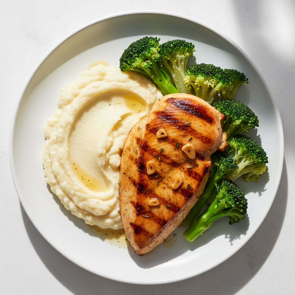 Grilled Chicken Breast with Steamed Broccoli and Cauliflower Mash