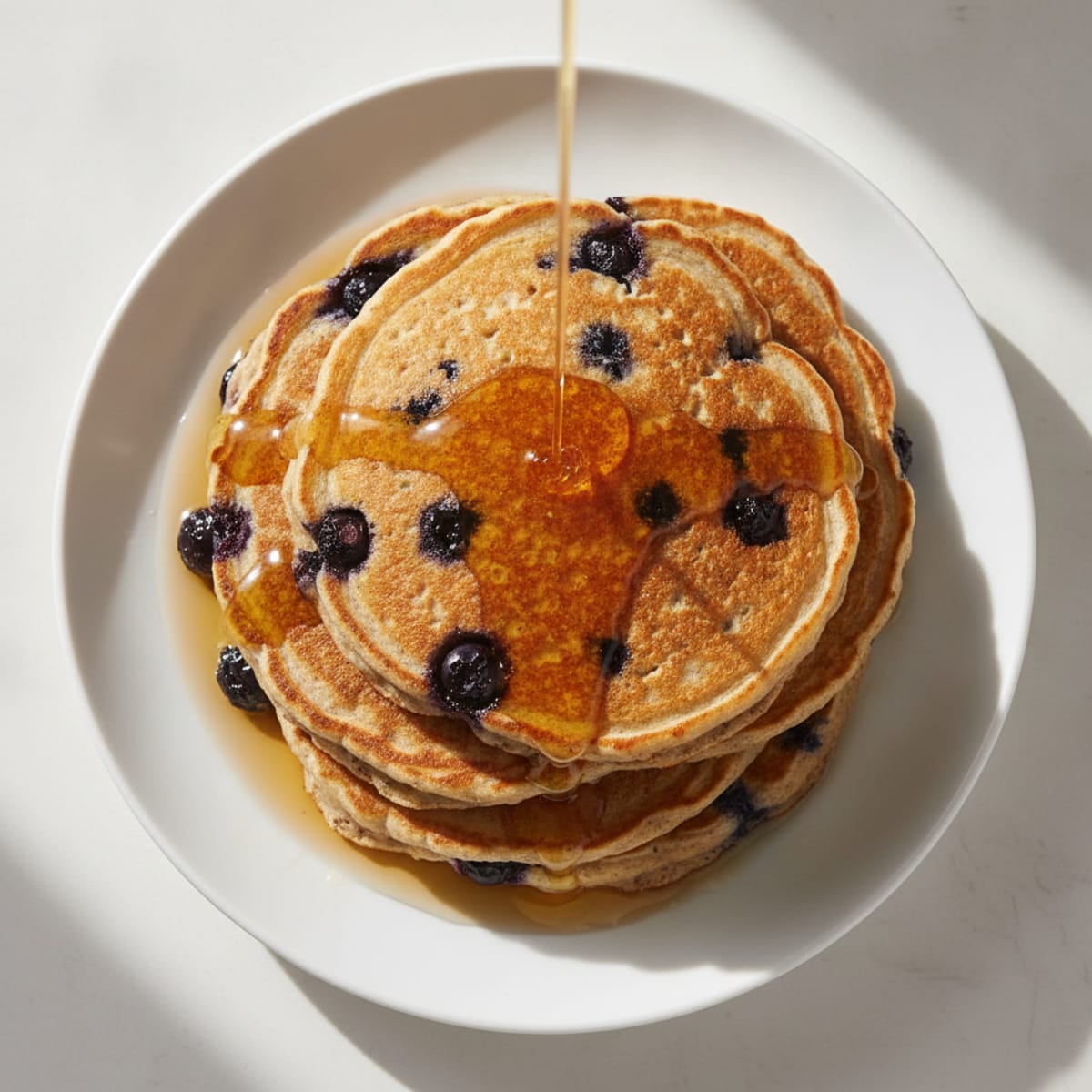 Blueberry Buttermilk Pancakes with Maple Syrup