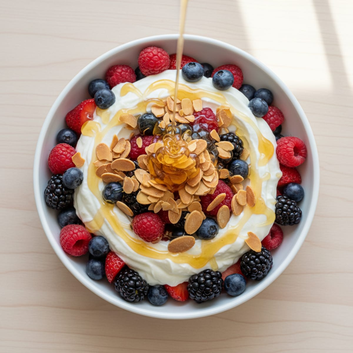 Greek Yogurt Protein Parfait with Mixed Berries and Almonds