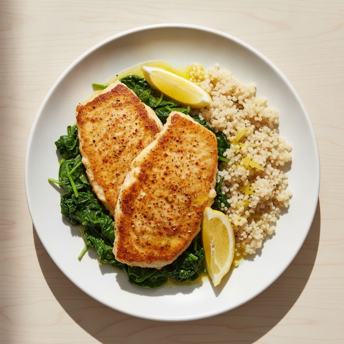 Pan-Seared Tilapia with Garlic Spinach